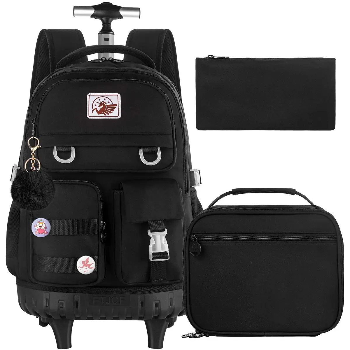 WZLVO 3PCS Rolling Backpack for Girls & Women | Durable Water-Resistant School & Travel Bag (19" High) - main product image
