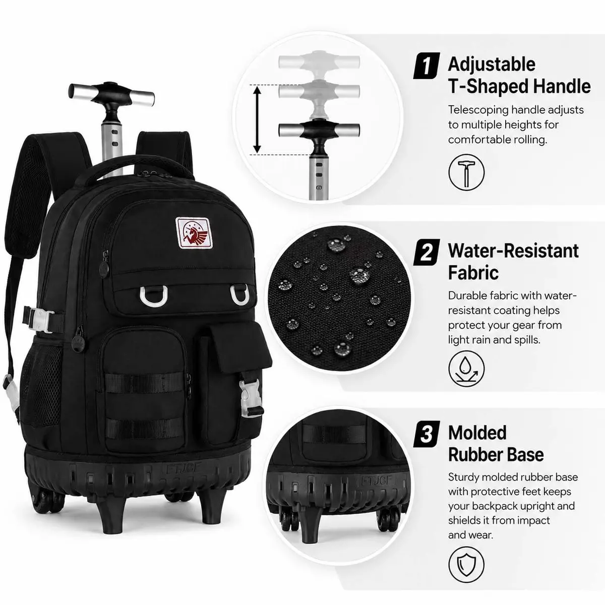 WZLVO 3PCS Rolling Backpack for Girls & Women | Durable Water-Resistant School & Travel Bag (19" High) - view 5