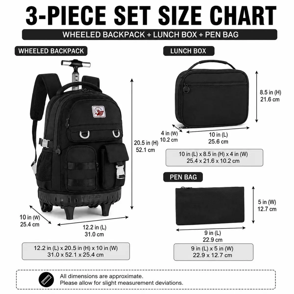 WZLVO 3PCS Rolling Backpack for Girls & Women | Durable Water-Resistant School & Travel Bag (19" High) - view 4