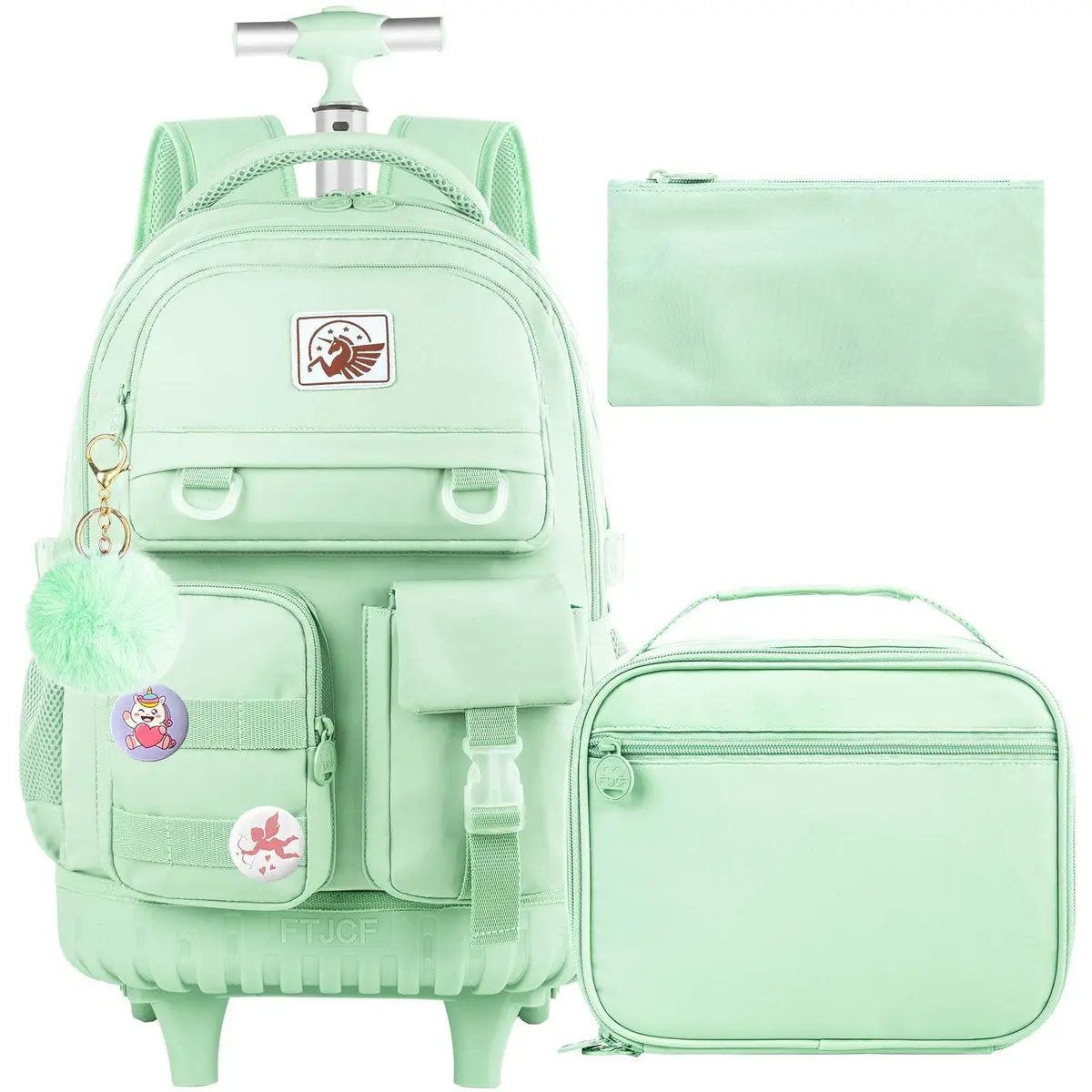 WZLVO Green Backpack with Wheels | Durable School & Travel Bag for Girls & Women - main product image