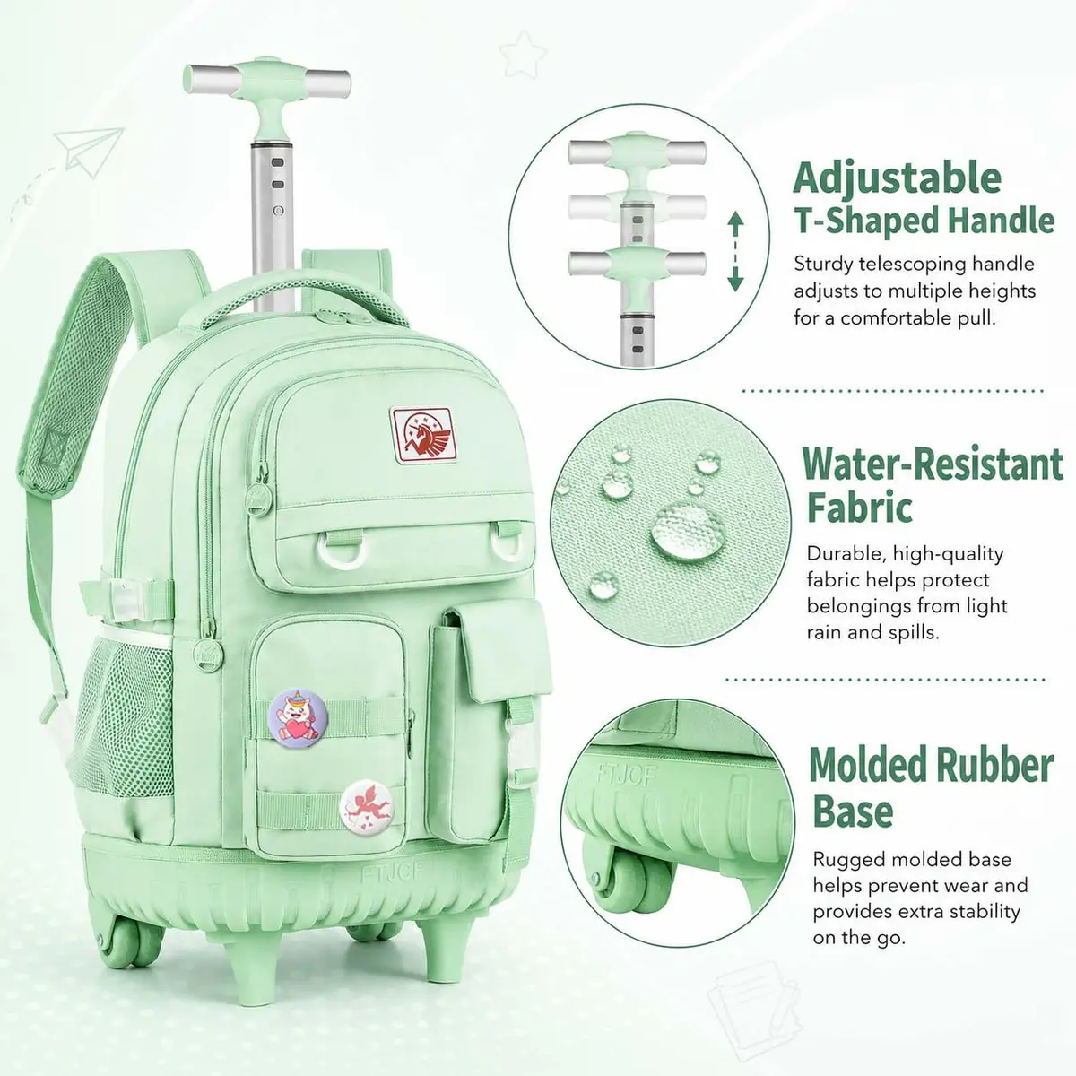 WZLVO Green Backpack with Wheels | Durable School & Travel Bag for Girls & Women - view 5