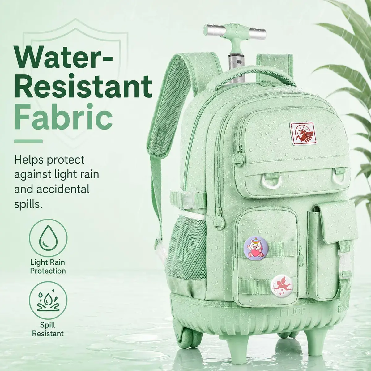 WZLVO Green Backpack with Wheels | Durable School & Travel Bag for Girls & Women - view 3