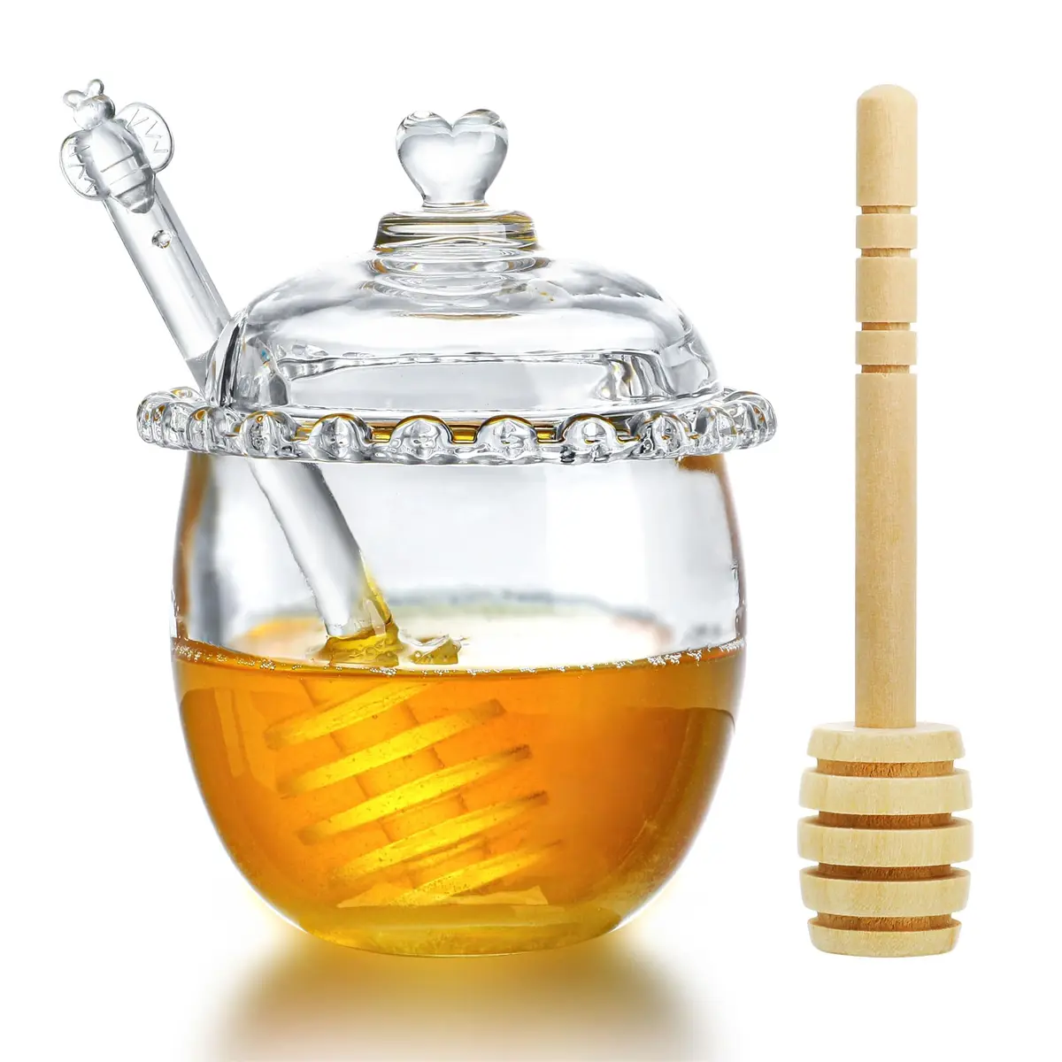 KANPURA 6oz Glass Honey Pot with 2 Dippers | No Drip Honey Dispenser for Kitchen & Gift - main product image
