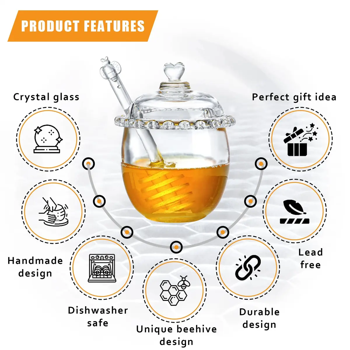 KANPURA 6oz Glass Honey Pot with 2 Dippers | No Drip Honey Dispenser for Kitchen & Gift - view 6