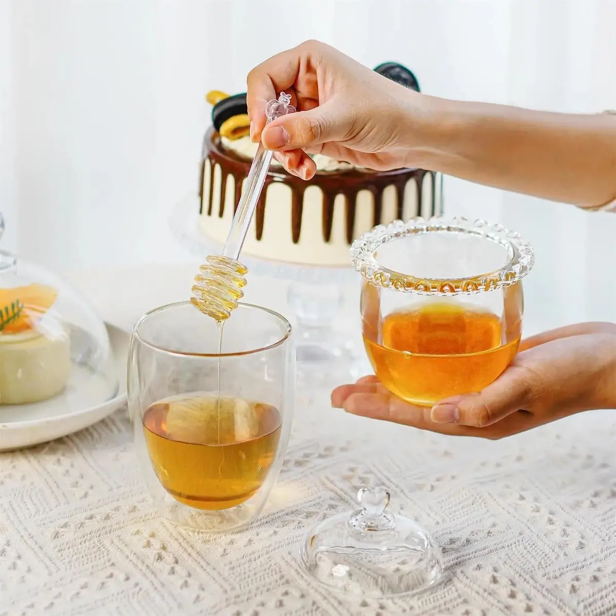 KANPURA 6oz Glass Honey Pot with 2 Dippers | No Drip Honey Dispenser for Kitchen & Gift - view 7