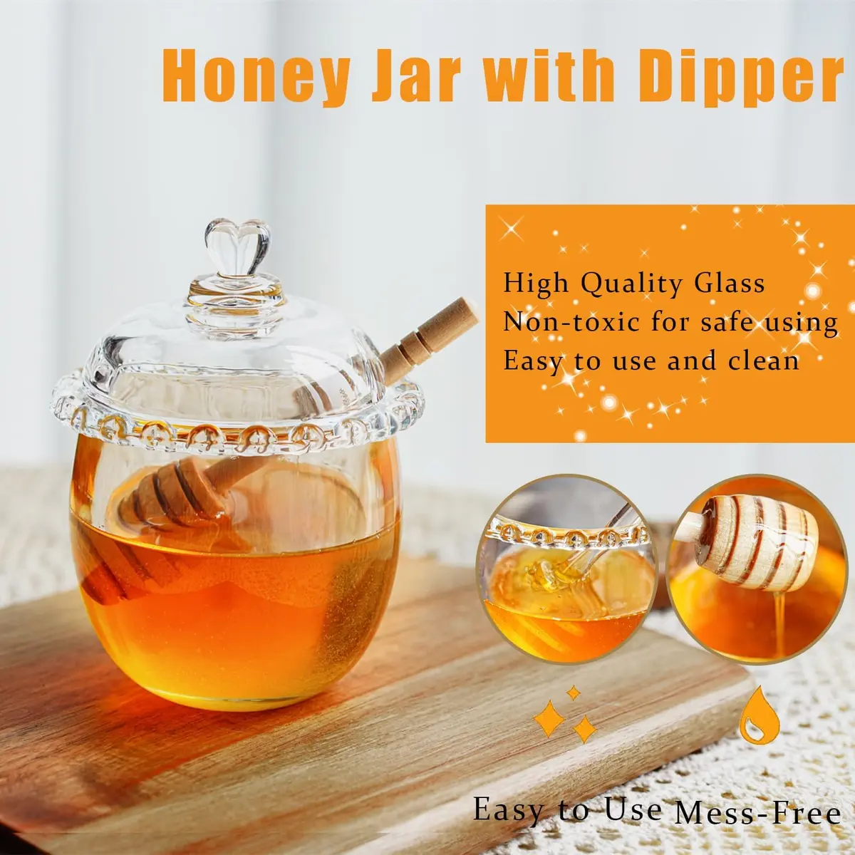KANPURA 6oz Glass Honey Pot with 2 Dippers | No Drip Honey Dispenser for Kitchen & Gift - view 2