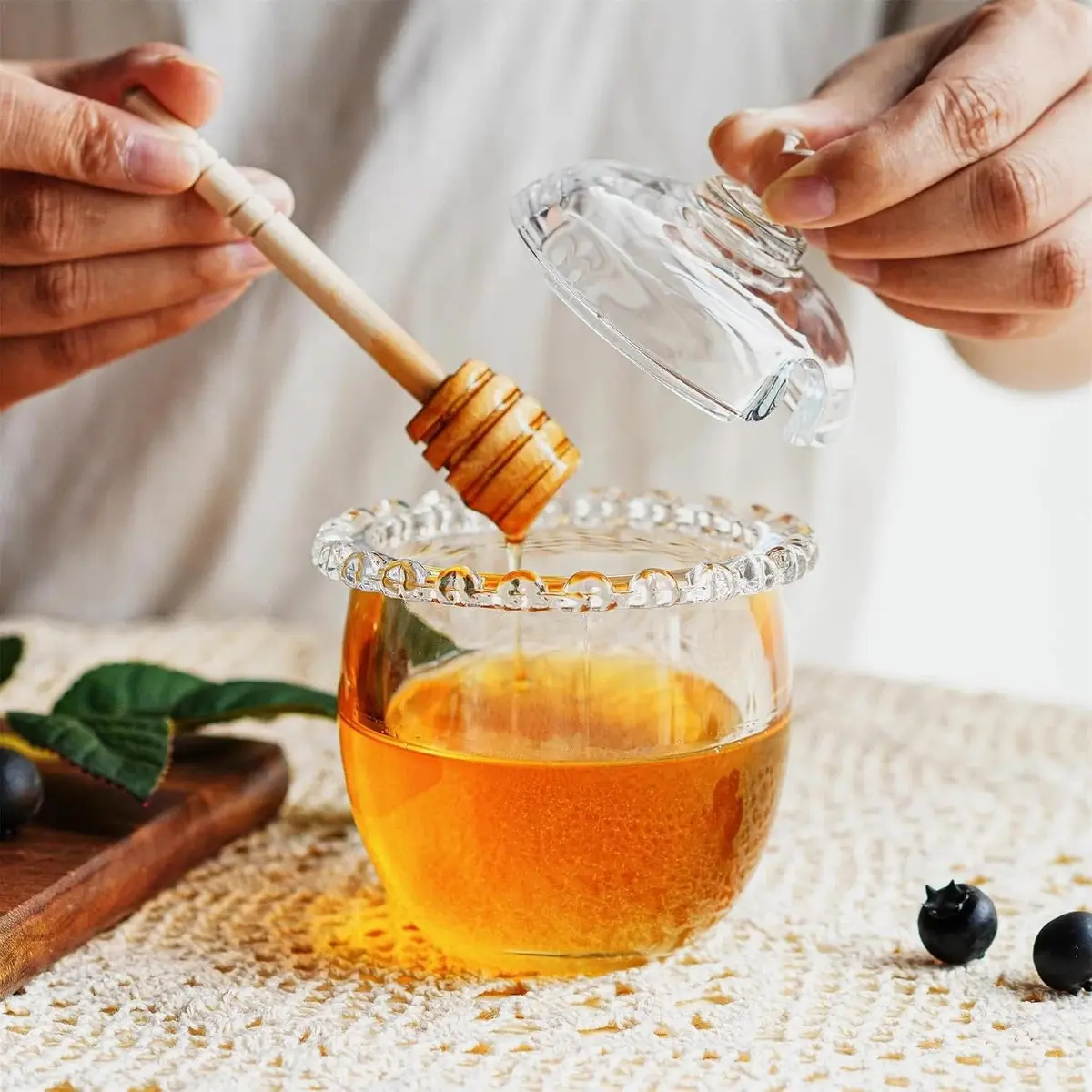 KANPURA 6oz Glass Honey Pot with 2 Dippers | No Drip Honey Dispenser for Kitchen & Gift - view 3