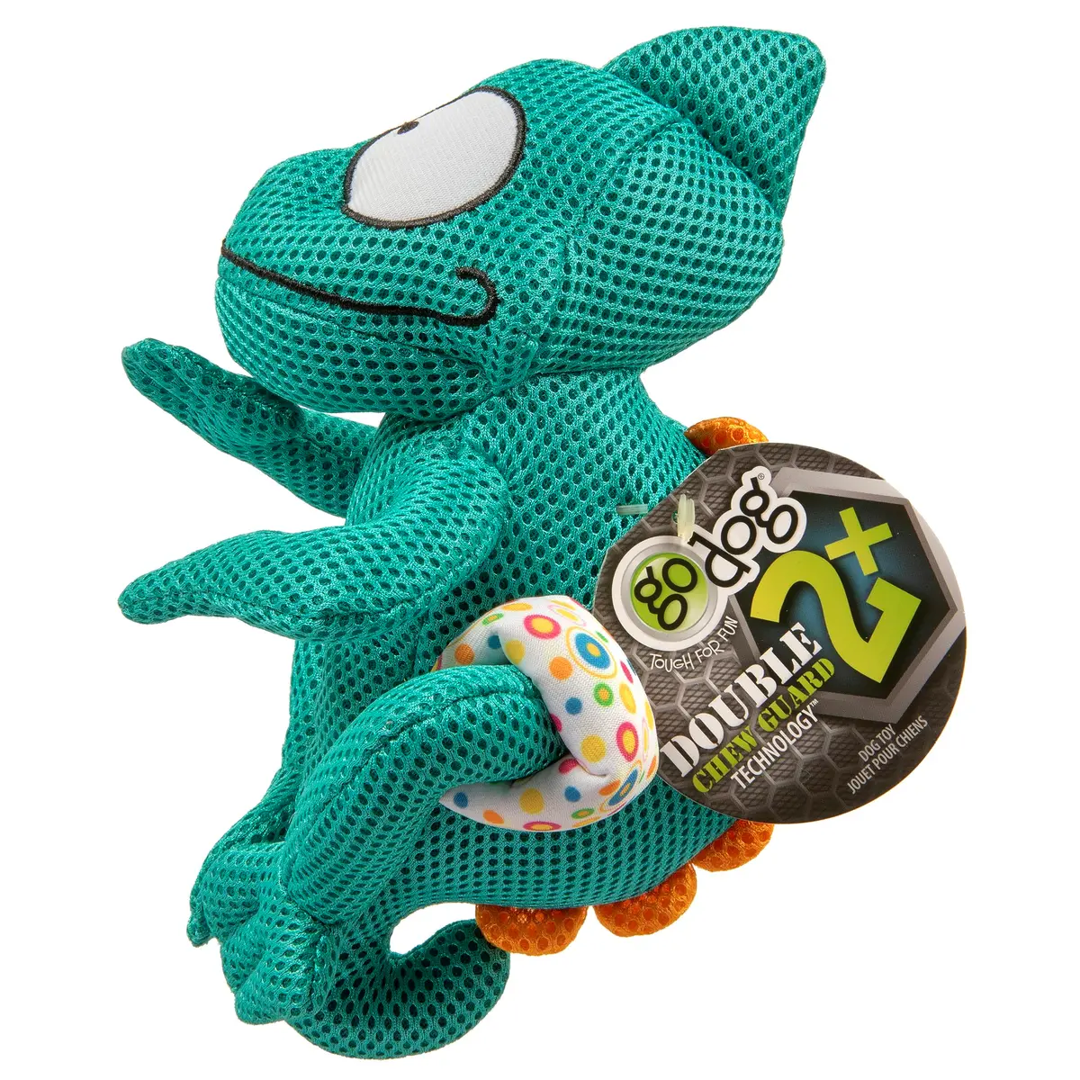 goDog Double Chew Guard Mesh Amphibianz Chameleon Squeaky Dog Toy - Teal, Large - view 6