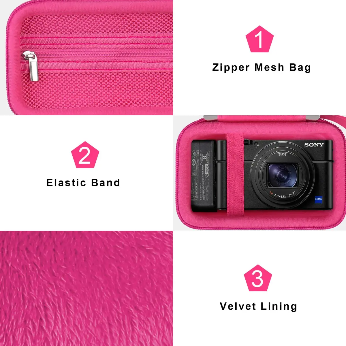 Canboc Rosered Camera Case for Sony RX100 VII/VI/V/IV/III Compact Digital Camera | 13.7cm x 8.1cm x 7cm (5.4" x 3.2" x 2.75") - view 6