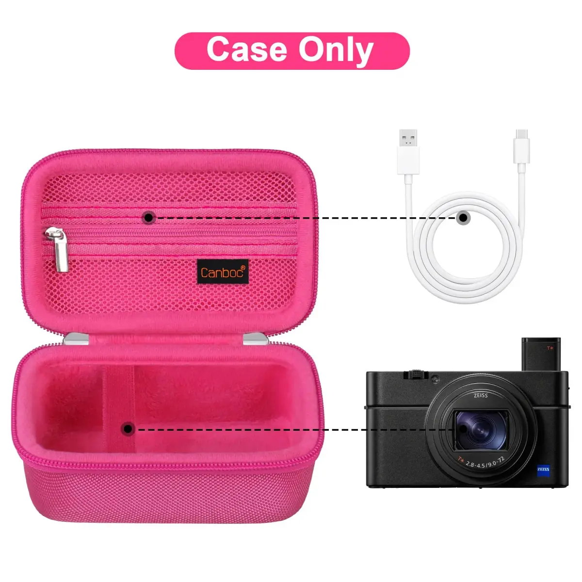Canboc Rosered Camera Case for Sony RX100 VII/VI/V/IV/III Compact Digital Camera | 13.7cm x 8.1cm x 7cm (5.4" x 3.2" x 2.75") - view 2