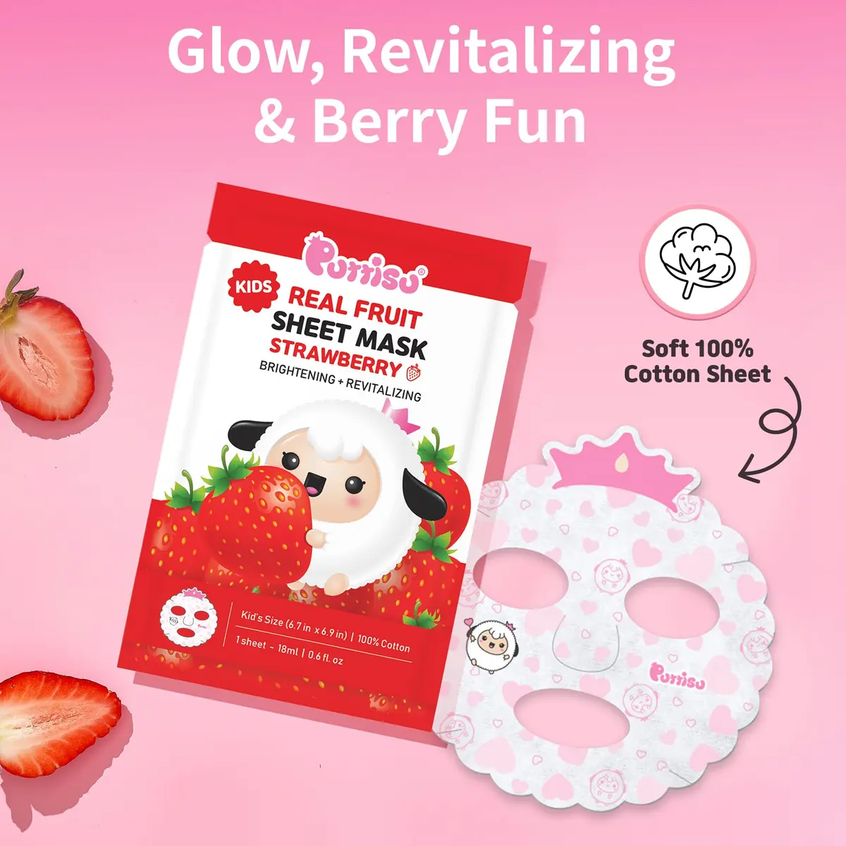 Puttisu Real Fruit Facial Sheet Masks for Kids, Strawberry, 7 Count | Moisturize & Hydrate Skin - view 4