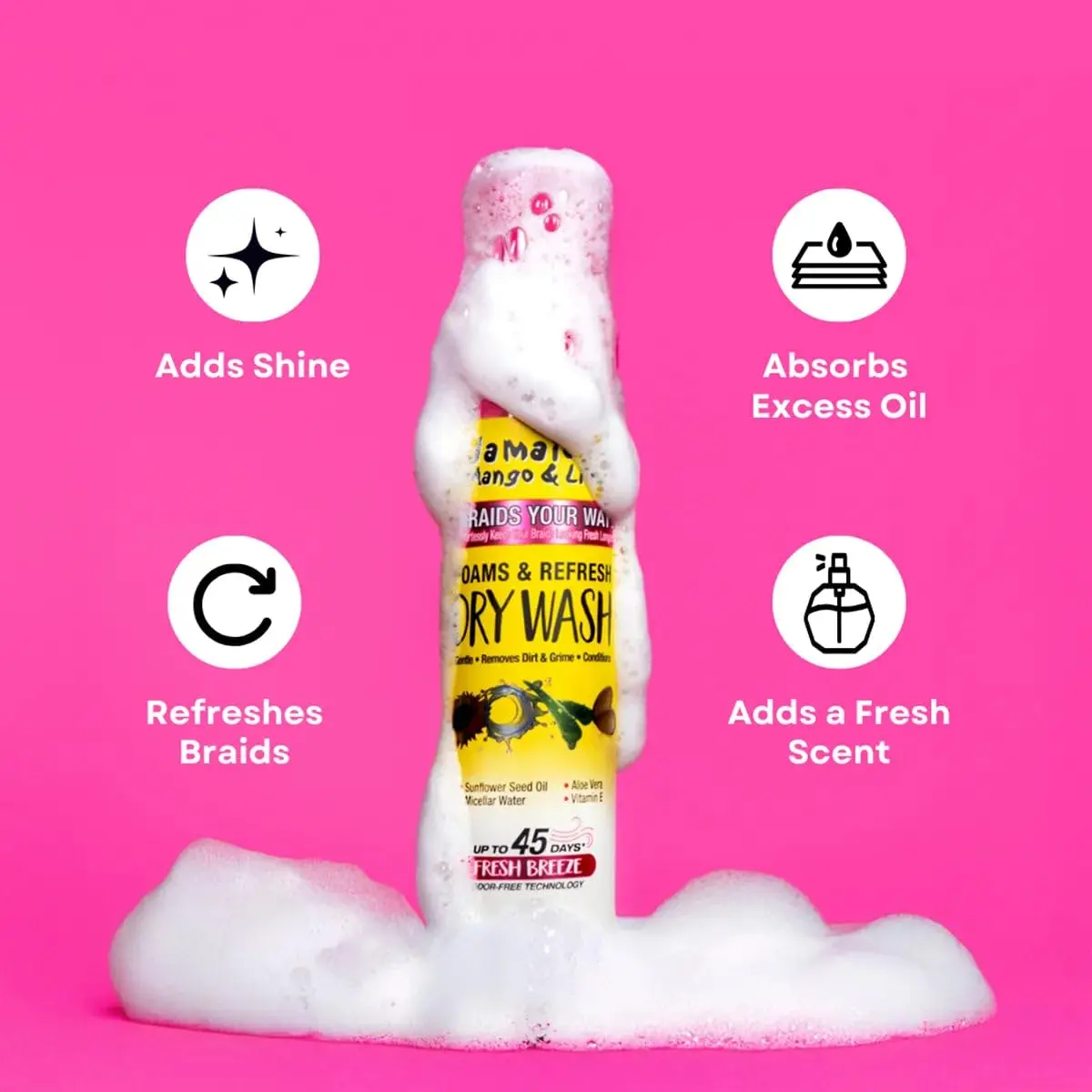 Jamaican Mango & Lime Braids Your Way Dry Wash – Gentle Cleansing Foam for Braids, Locs & Twists – No-Rinse Dry Shampoo for Scalp - view 4
