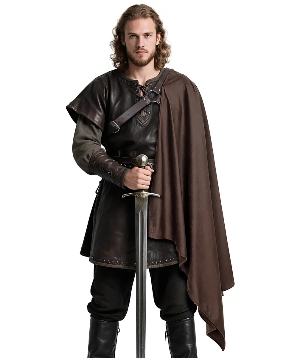 L'VOW Medieval Half Shoulder Cape Knight Cloak with Belt, Brown One Size | Authentic Vintage Design for Cosplay & Halloween - main product image