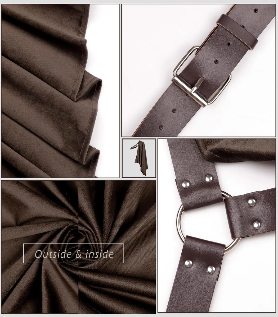 L'VOW Medieval Half Shoulder Cape Knight Cloak with Belt, Brown One Size | Authentic Vintage Design for Cosplay & Halloween - view 5