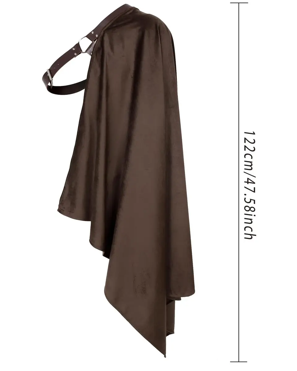 L'VOW Medieval Half Shoulder Cape Knight Cloak with Belt, Brown One Size | Authentic Vintage Design for Cosplay & Halloween - view 6