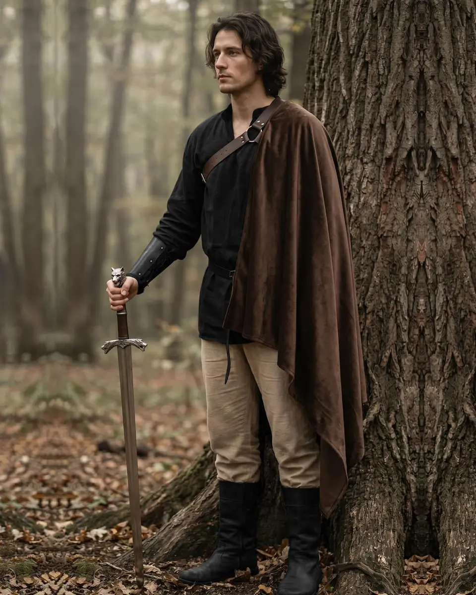 L'VOW Medieval Half Shoulder Cape Knight Cloak with Belt, Brown One Size | Authentic Vintage Design for Cosplay & Halloween - view 3