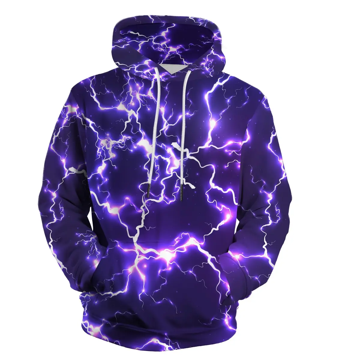 KAFFUL Unisex Adults Cool Purple Lightning Hoodie | Neon Purple & White Pullover with Pockets - main product image