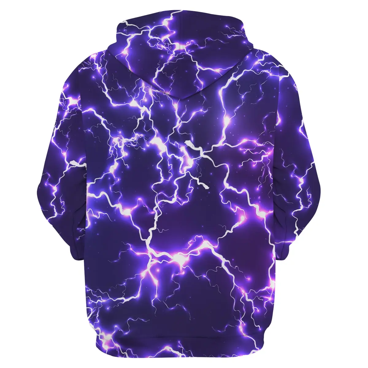 KAFFUL Unisex Adults Cool Purple Lightning Hoodie | Neon Purple & White Pullover with Pockets - view 3