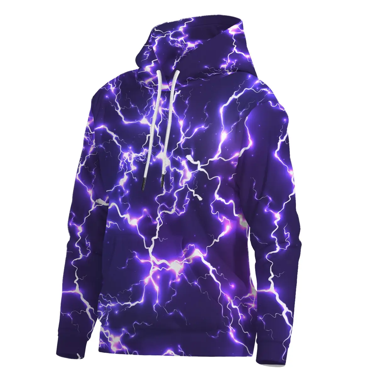 KAFFUL Unisex Adults Cool Purple Lightning Hoodie | Neon Purple & White Pullover with Pockets - view 4