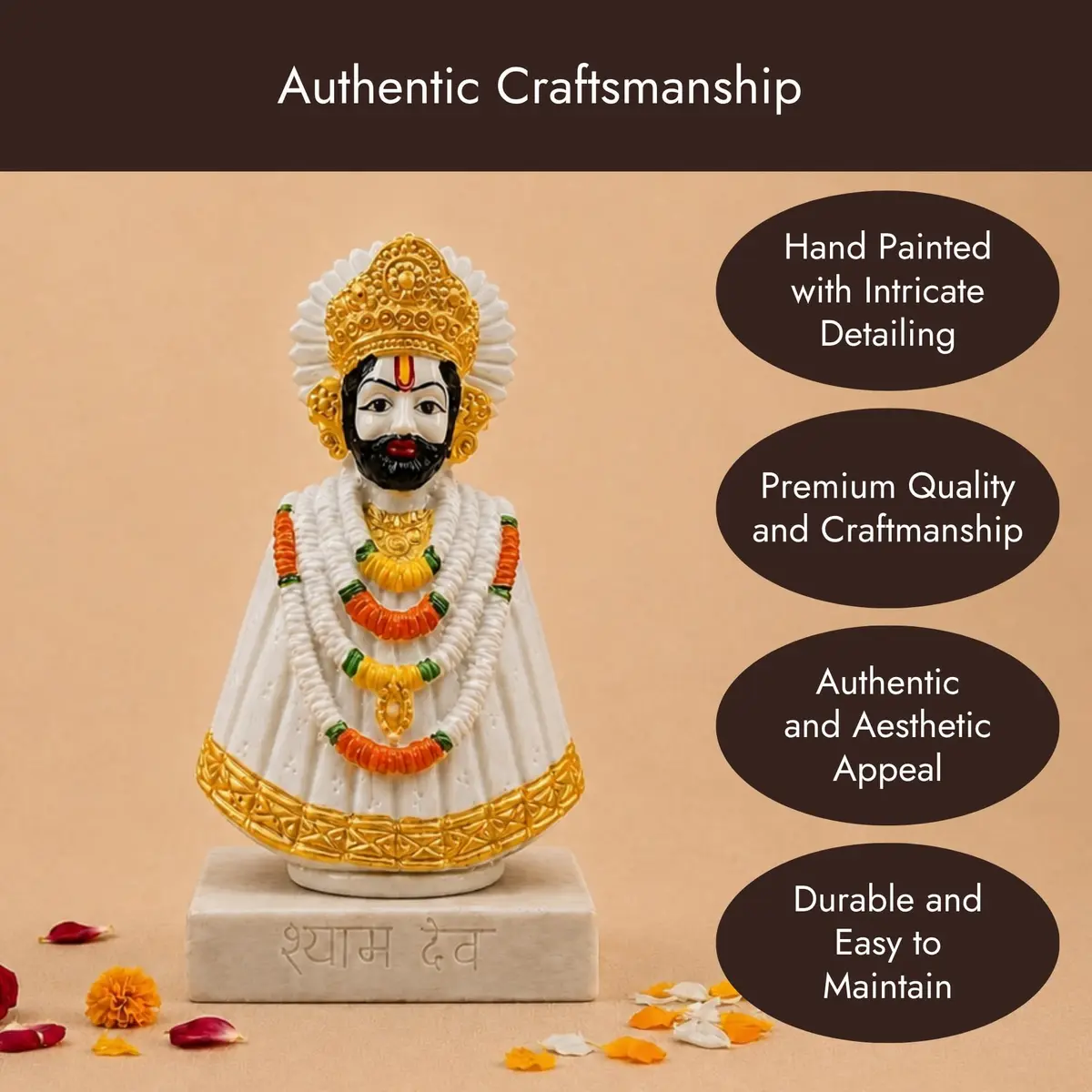 Servdharm Khatu Shyam Statue Resin 14.9cm (5.9") | Authentic Indian Idol for Home Decor, Puja, and Gifting - view 4