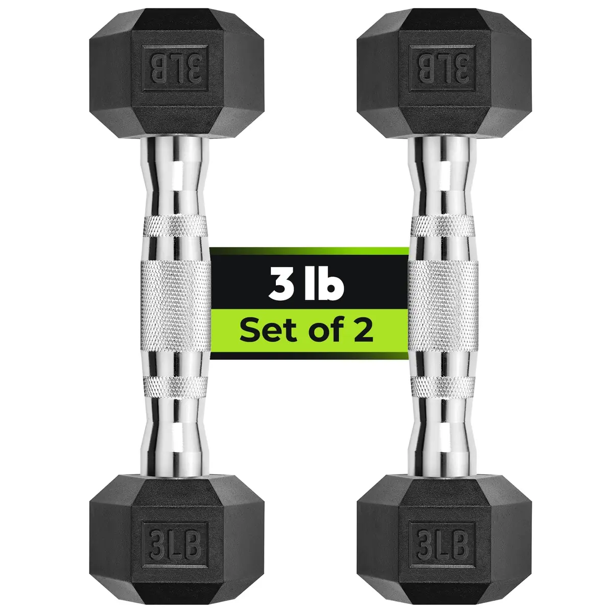 HANDBODE Hex Dumbbell Set of 2, Rubber Encased, 3 lb | Versatile Strength Equipment for Home & Gym - main product image