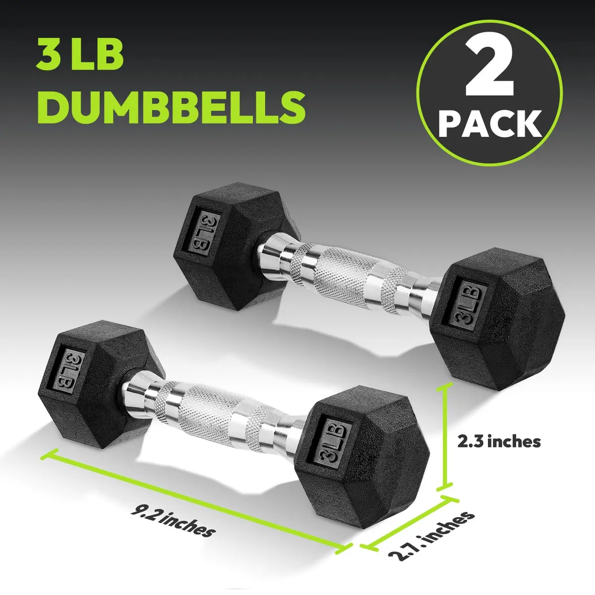 HANDBODE Hex Dumbbell Set of 2, Rubber Encased, 3 lb | Versatile Strength Equipment for Home & Gym - view 2