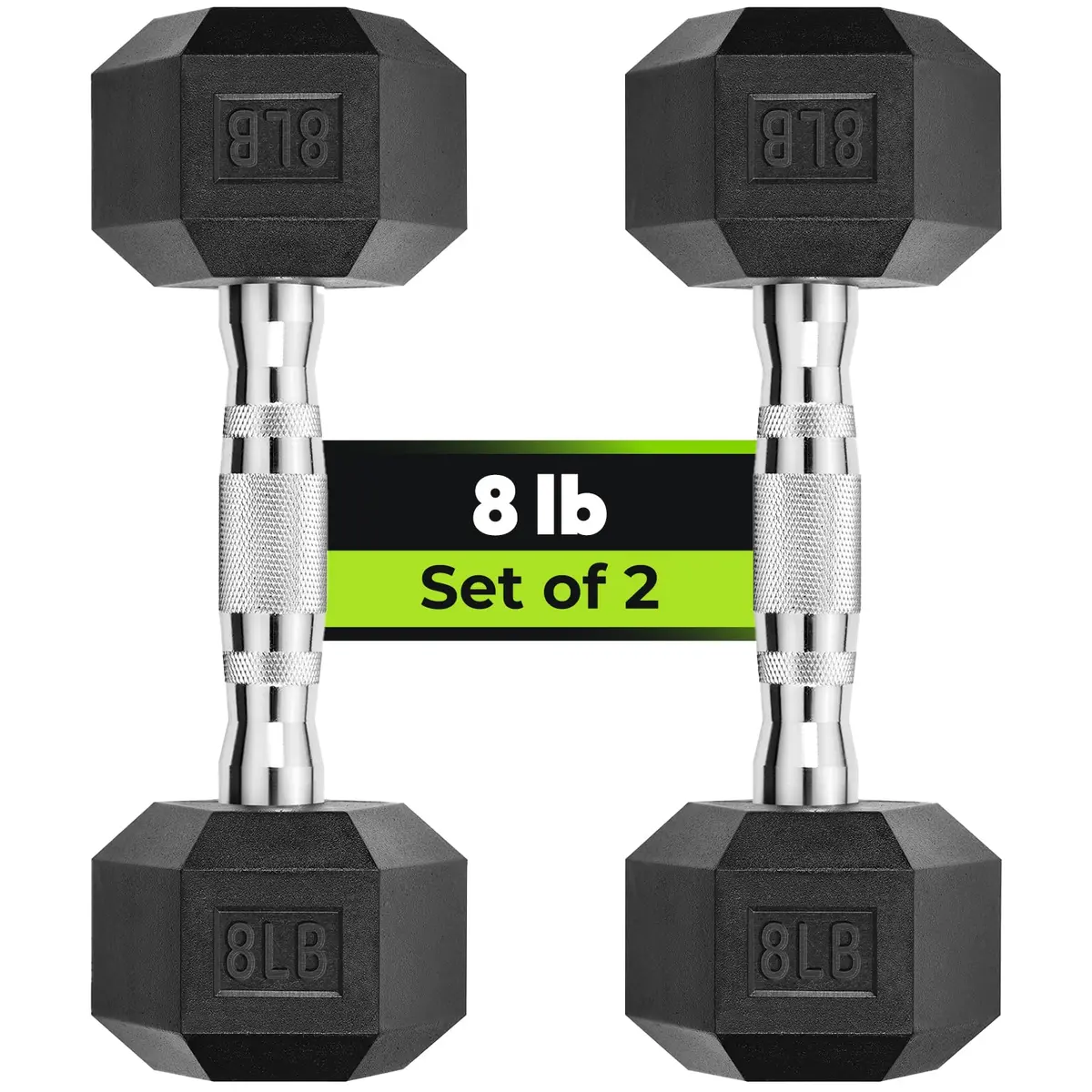 HANDBODE Hex Dumbbell Set of 2, Rubber Encased, 8 lb | Versatile Strength Equipment for Home & Gym - main product image