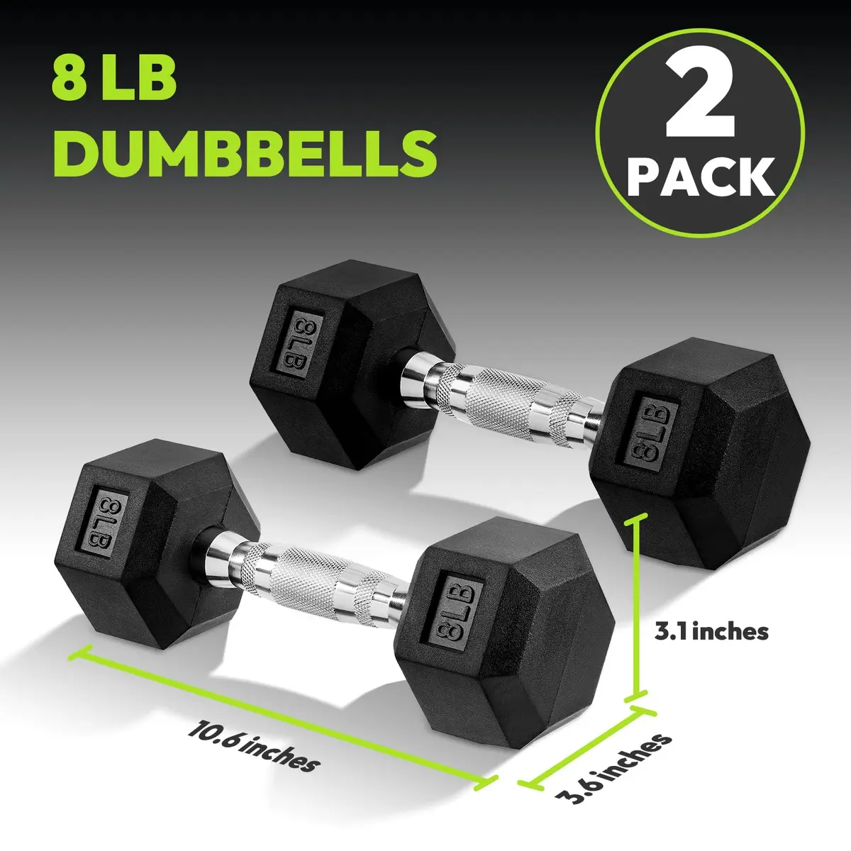 HANDBODE Hex Dumbbell Set of 2, Rubber Encased, 8 lb | Versatile Strength Equipment for Home & Gym - view 2