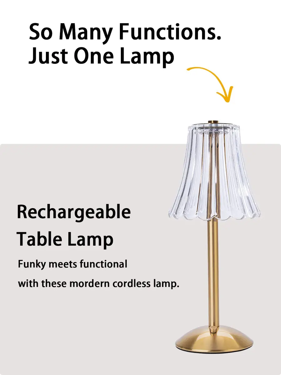 HEQET Cordless Table Lamps for Home, Pack of 2 Gold Flower Lamps, 31 cm (12'') Tall LED Rechargeable Lamps | Touch Dimmer, 3 Light Colors - view 9