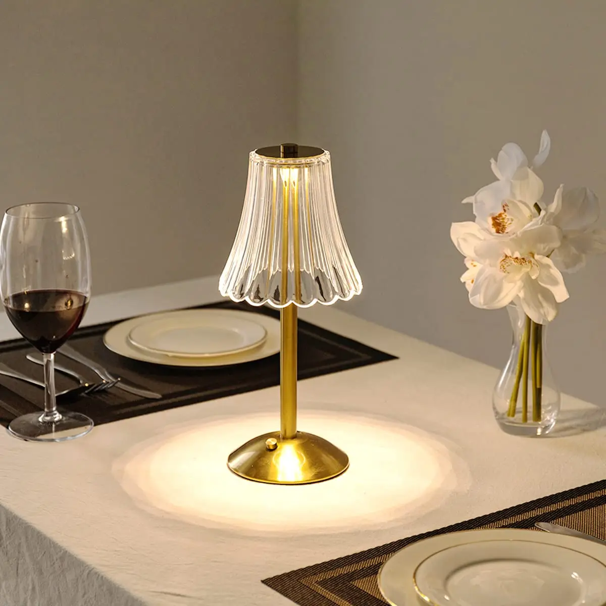 HEQET Cordless Table Lamps for Home, Pack of 2 Gold Flower Lamps, 31 cm (12'') Tall LED Rechargeable Lamps | Touch Dimmer, 3 Light Colors - view 2