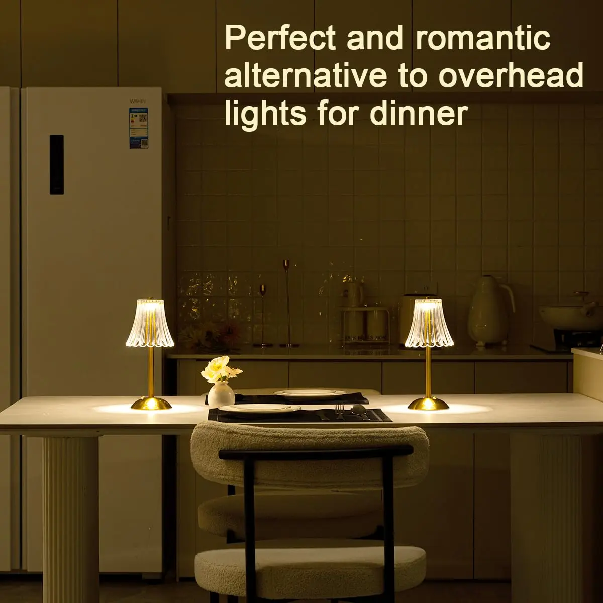 HEQET Cordless Table Lamps for Home, Pack of 2 Gold Flower Lamps, 31 cm (12'') Tall LED Rechargeable Lamps | Touch Dimmer, 3 Light Colors - view 3