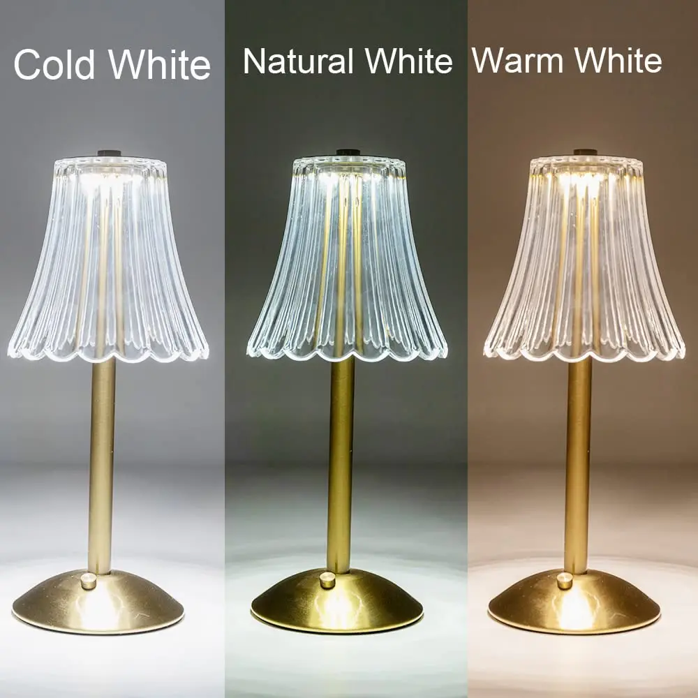 HEQET Cordless Table Lamps for Home, Pack of 2 Gold Flower Lamps, 31 cm (12'') Tall LED Rechargeable Lamps | Touch Dimmer, 3 Light Colors - view 4