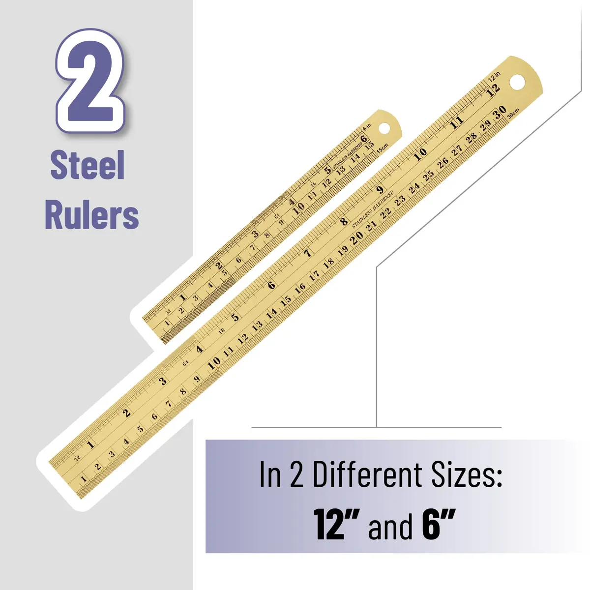 Mr. Pen Metal Straight Edge Ruler, 2 Pack, 6" & 12" | Durable Stainless Steel, Precise Metric & Imperial Measurements - view 2