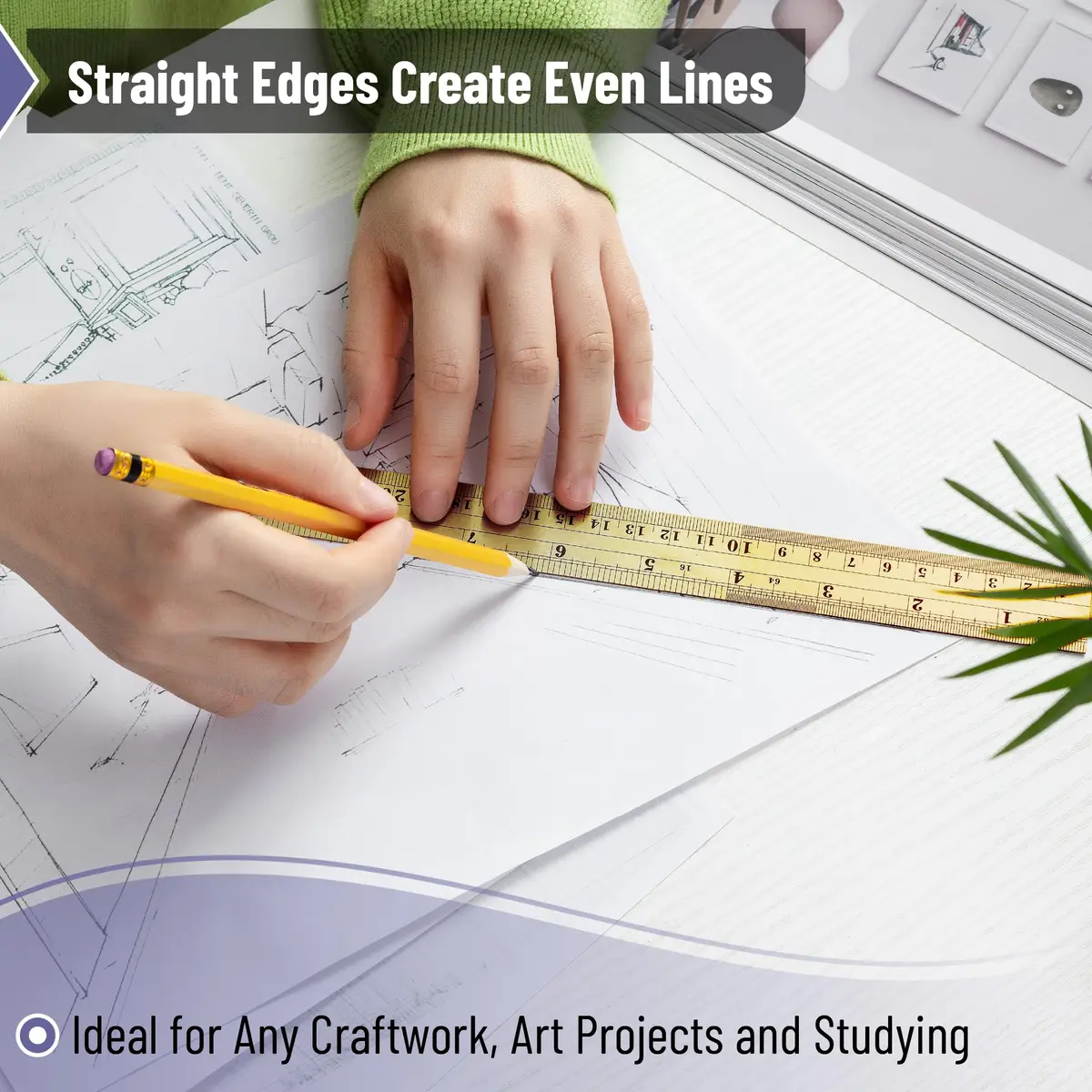 Mr. Pen Metal Straight Edge Ruler, 2 Pack, 6" & 12" | Durable Stainless Steel, Precise Metric & Imperial Measurements - view 4