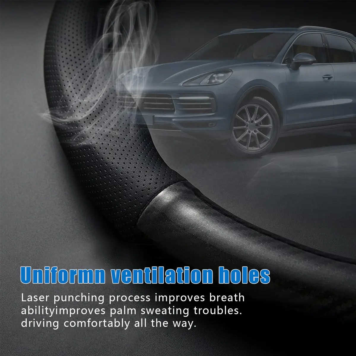 QODOLSI Black D-Shaped Carbon Fiber Leather Steering Wheel Cover | Universal Fit, Breathable, Non-Slip - view 5