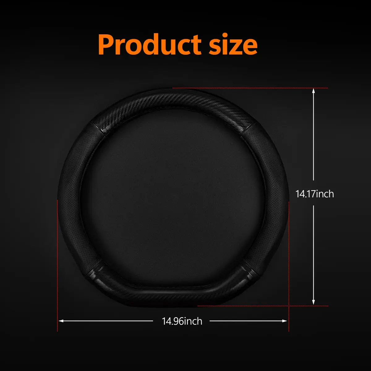 QODOLSI Black D-Shaped Carbon Fiber Leather Steering Wheel Cover | Universal Fit, Breathable, Non-Slip - view 2