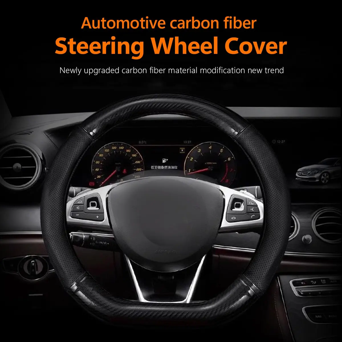 QODOLSI Black D-Shaped Carbon Fiber Leather Steering Wheel Cover | Universal Fit, Breathable, Non-Slip - view 3