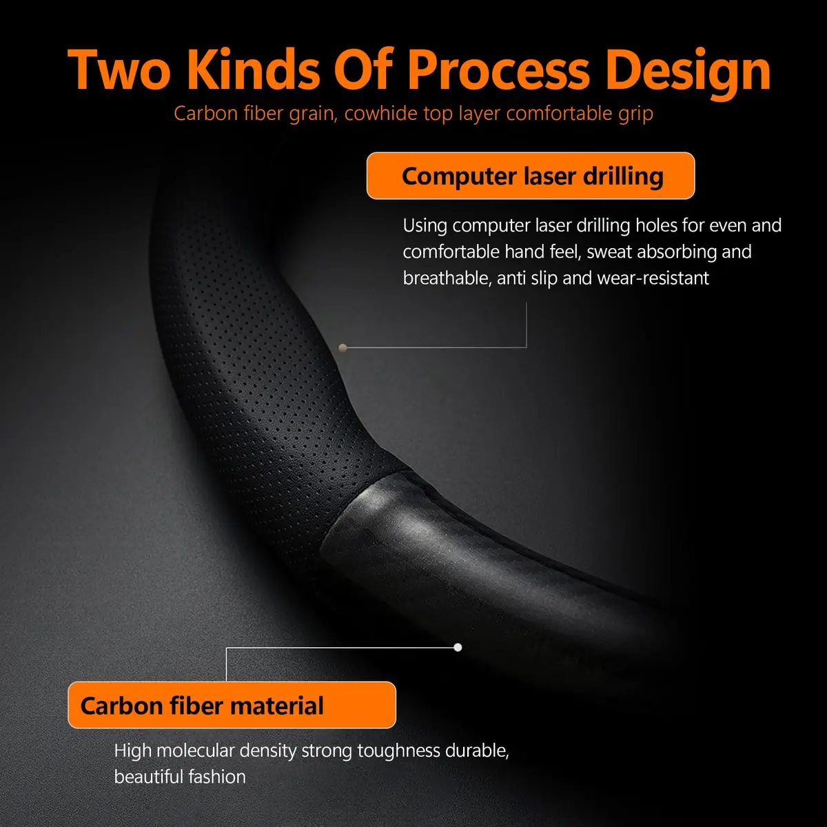 QODOLSI Black D-Shaped Carbon Fiber Leather Steering Wheel Cover | Universal Fit, Breathable, Non-Slip - view 4