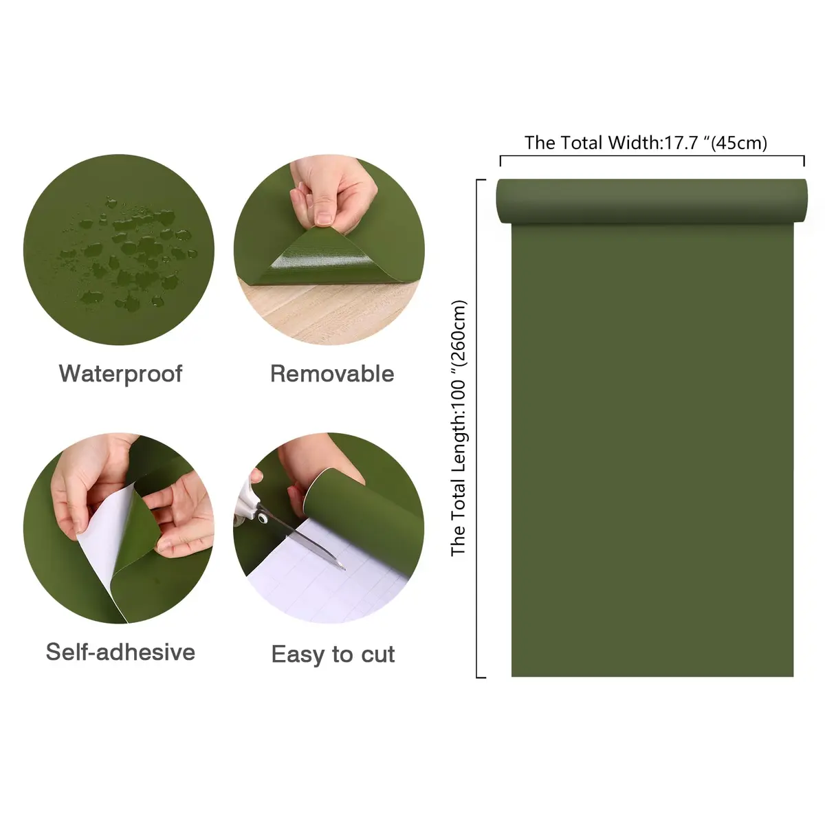 CHIHUT Olive Green Peel and Stick Wallpaper 17.7''x100'' | Self-Adhesive Vinyl Film for Cabinets & Walls - view 8