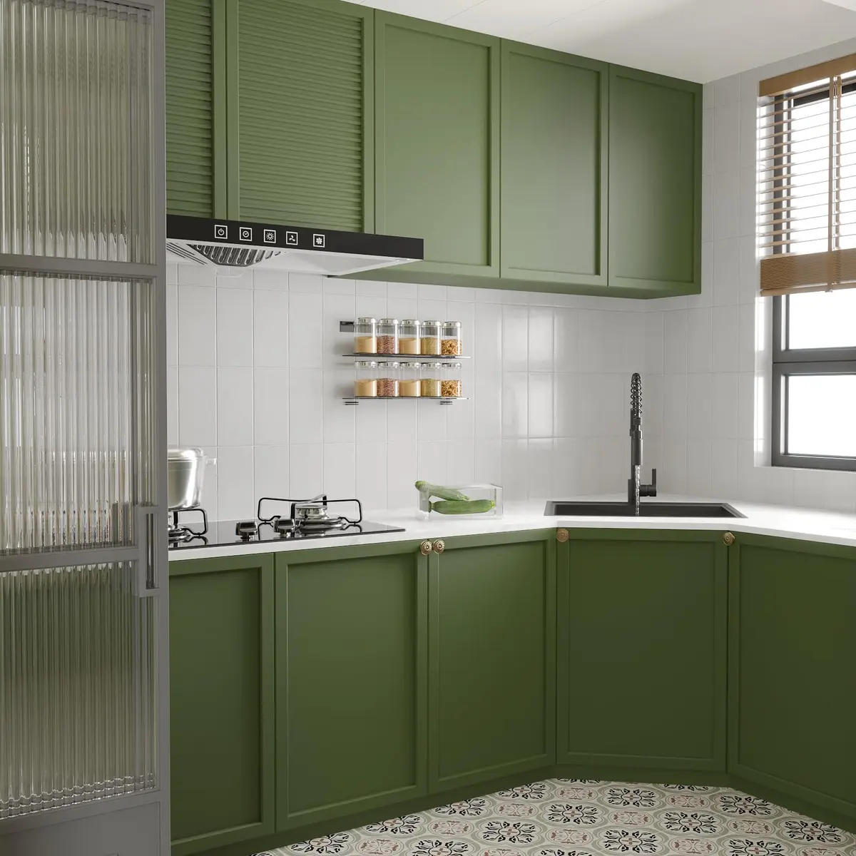 CHIHUT Olive Green Peel and Stick Wallpaper 17.7''x100'' | Self-Adhesive Vinyl Film for Cabinets & Walls - view 3