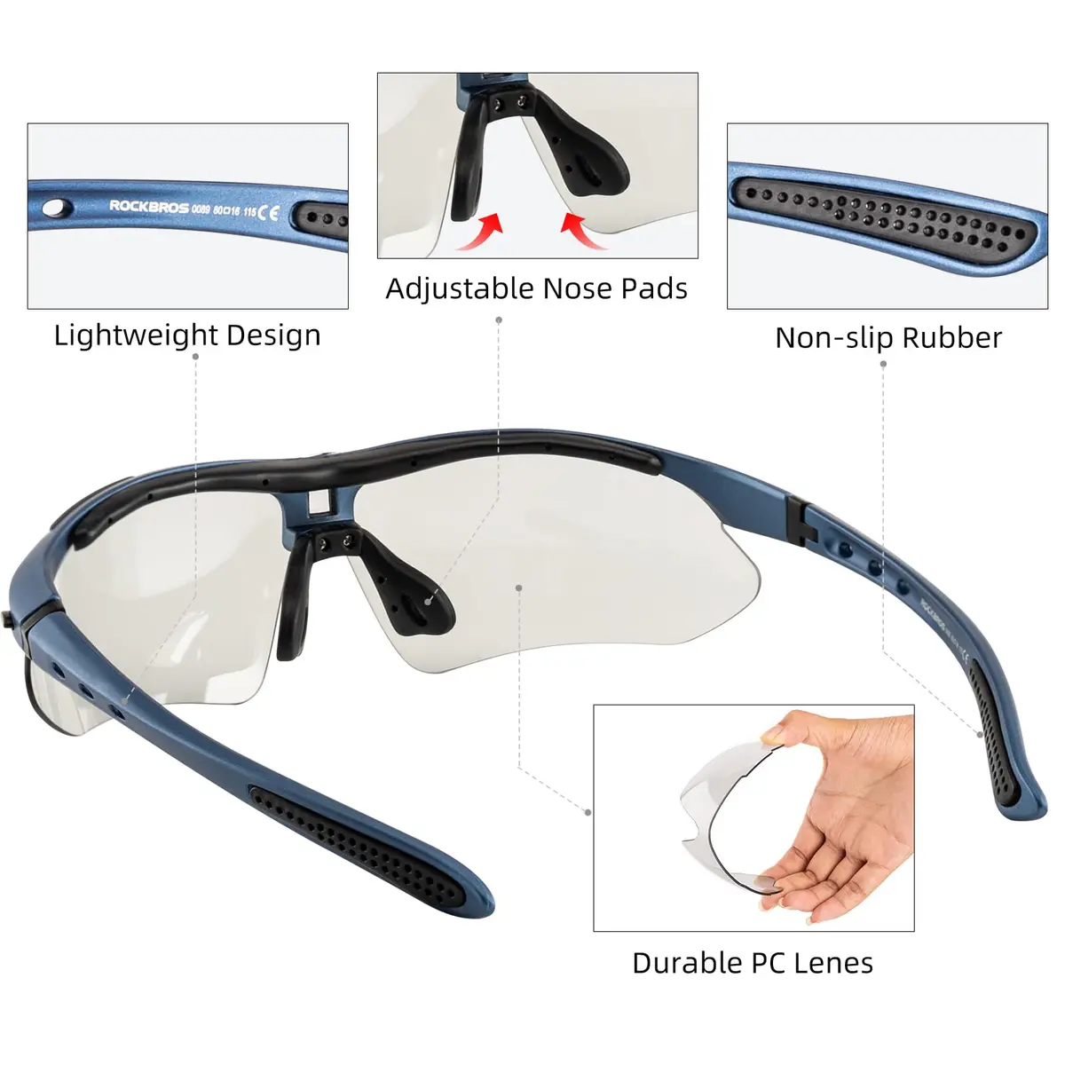 ROCKBROS Photochromic Sports Sunglasses Mens Cycling Pickleball Glasses | UV & Glare Control - view 5