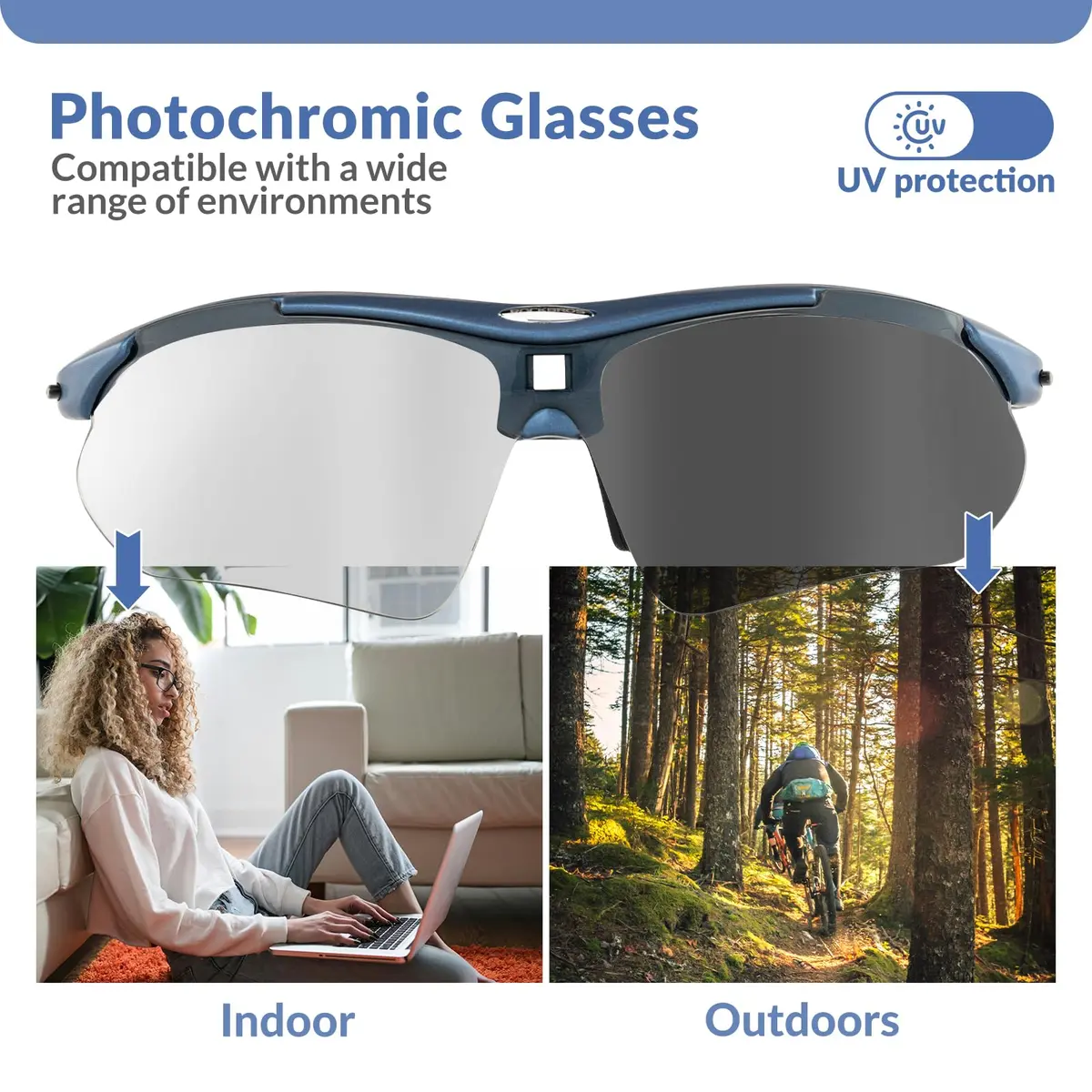 ROCKBROS Photochromic Sports Sunglasses Mens Cycling Pickleball Glasses | UV & Glare Control - view 3