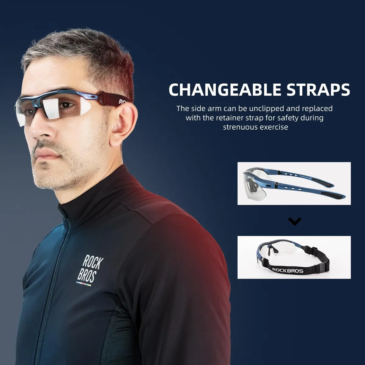 ROCKBROS Photochromic Sports Sunglasses Mens Cycling Pickleball Glasses | UV & Glare Control - view 4