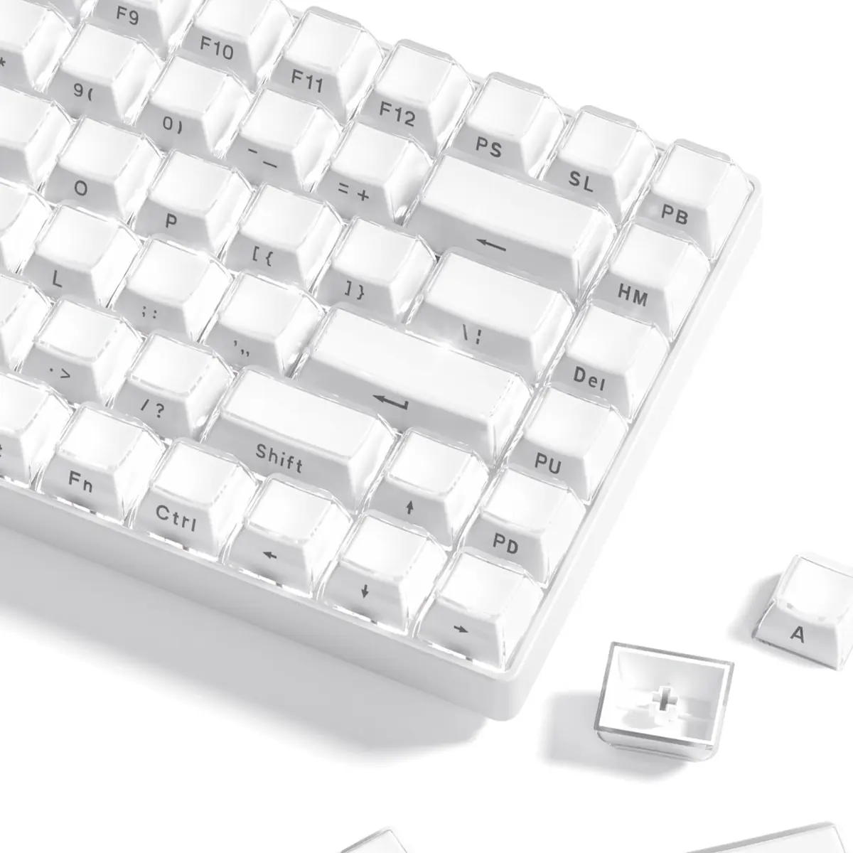 Womier White Lusterfly Jelly Keycaps | 113 Keys Side Printed OEM Profile for MX Switches - main product image