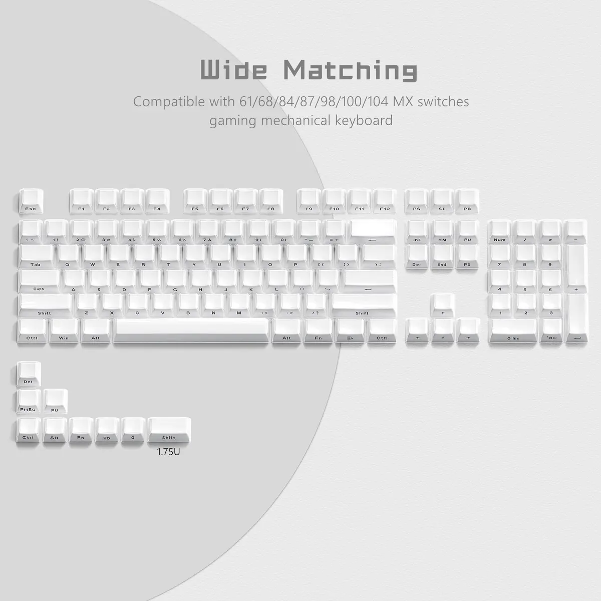 Womier White Lusterfly Jelly Keycaps | 113 Keys Side Printed OEM Profile for MX Switches - view 5