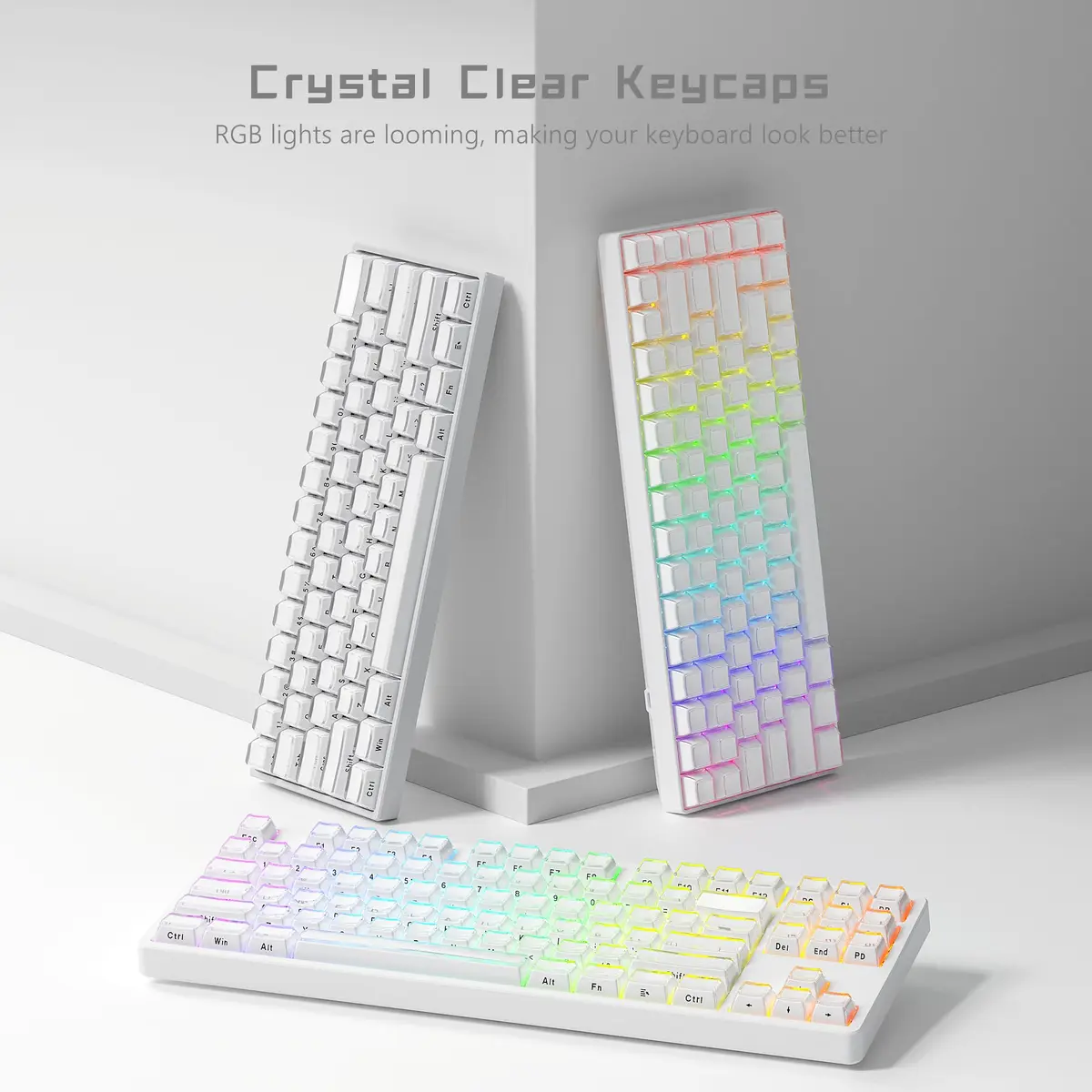 Womier White Lusterfly Jelly Keycaps | 113 Keys Side Printed OEM Profile for MX Switches - view 3