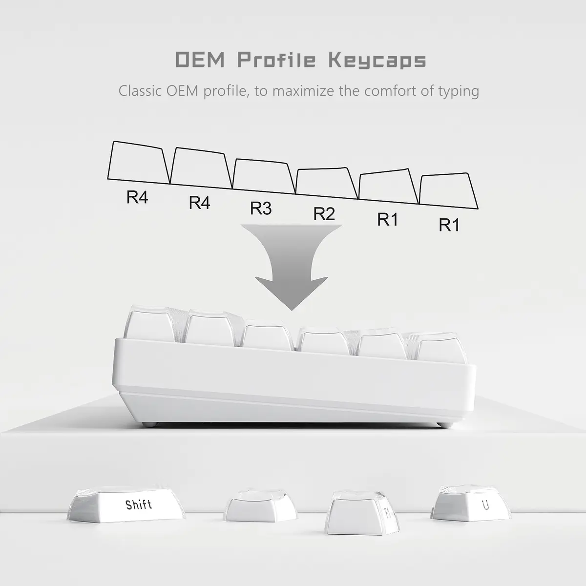 Womier White Lusterfly Jelly Keycaps | 113 Keys Side Printed OEM Profile for MX Switches - view 4