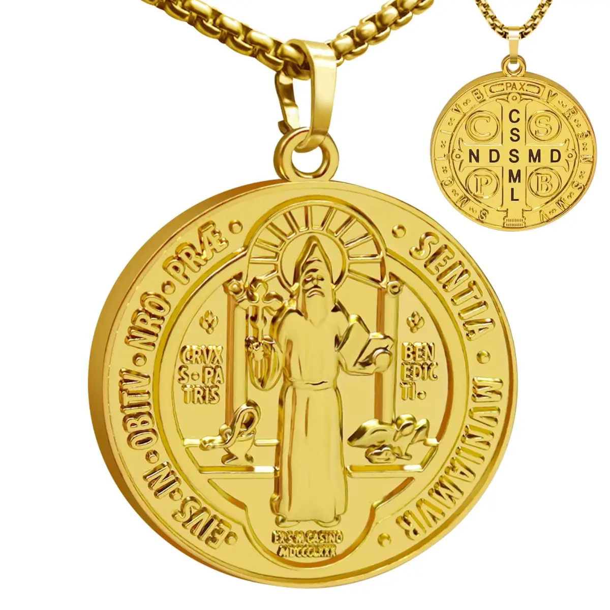 Anwlki St Benedict Necklace Gold Pendant | 60cm (23.62in) Chain | Faith Protection Symbol - main product image