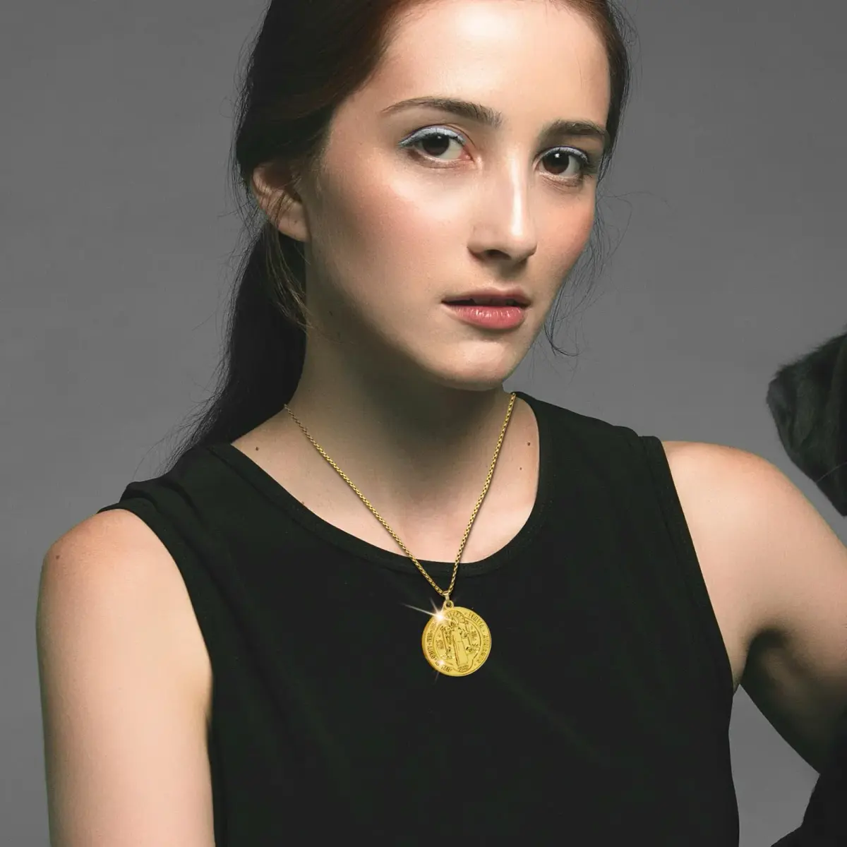 Anwlki St Benedict Necklace Gold Pendant | 60cm (23.62in) Chain | Faith Protection Symbol - view 5