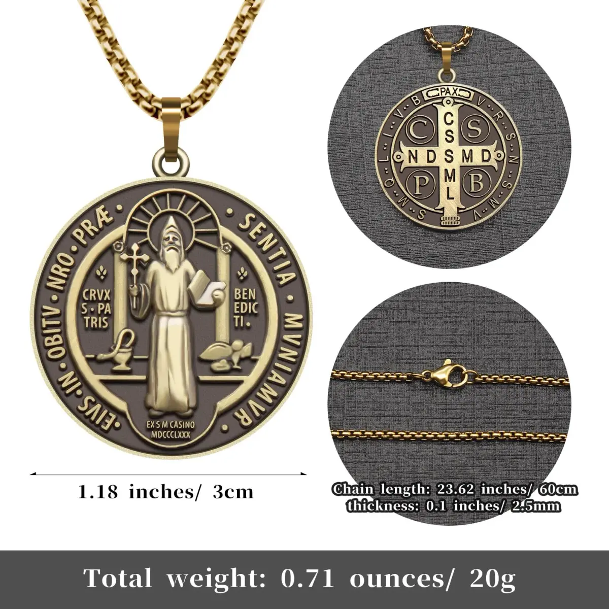 Anwlki St Benedict Necklace Pendant 60cm (23.62in) | Faith & Protection Symbol - view 3